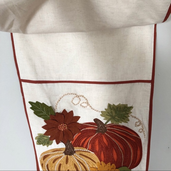 Handmade in India Embroidered Pumpkin Fall Table Runner 72" x 16.5" - Picture 3 of 10